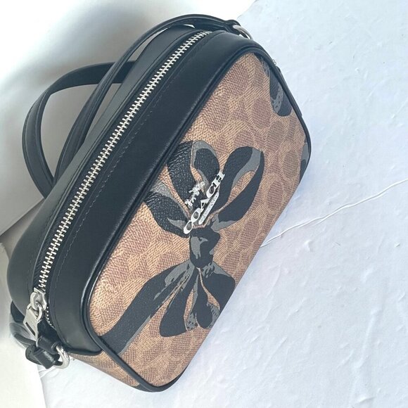 Coach Mini Jamie Camera Bag Black Bow Signature Canvas Brown Crossbody CY778 - Picture 9 of 10